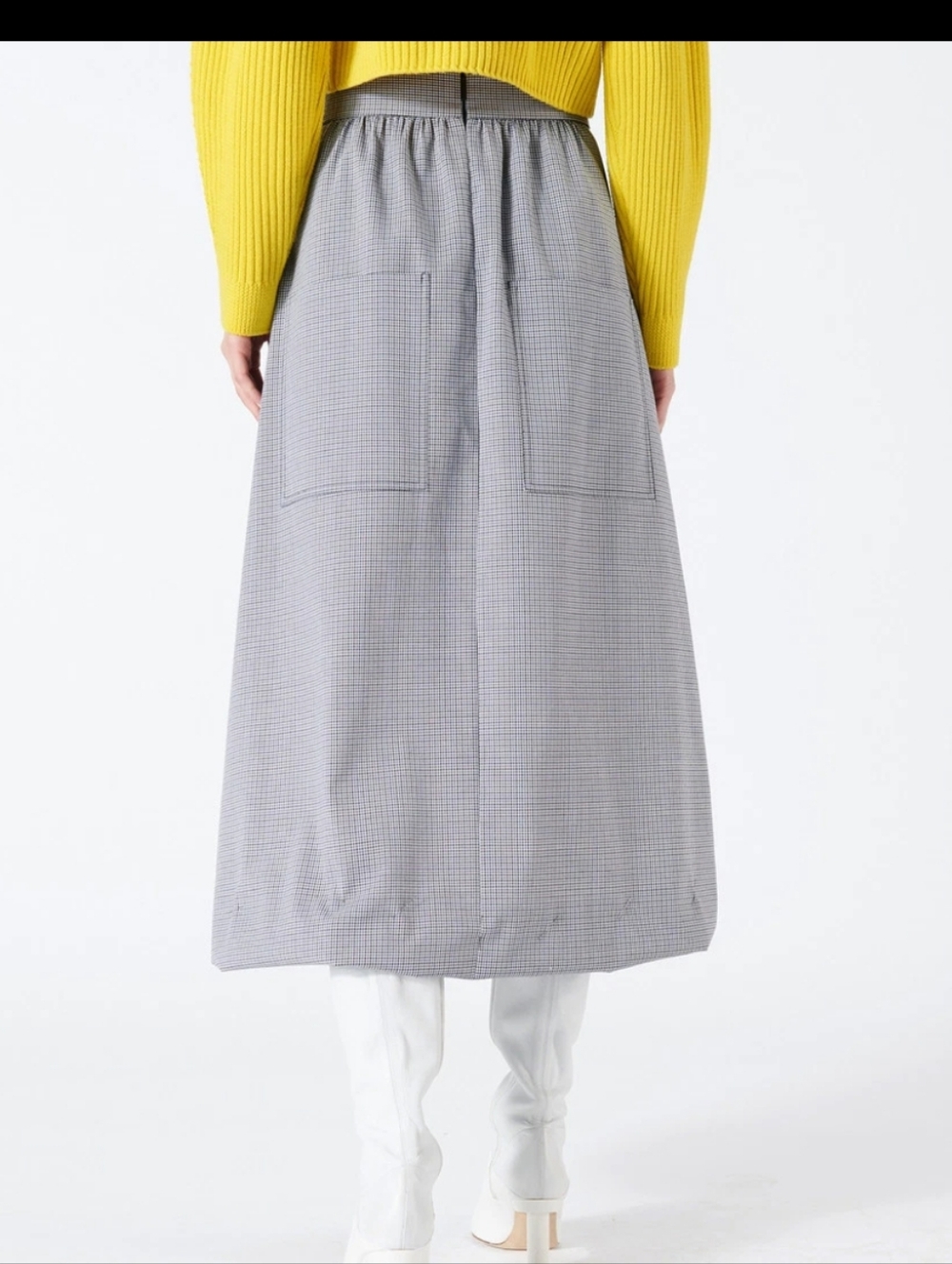 💞 Tibi Houndstooth Smocked Waist Midi Skirt In Black  Size 2 - Picture 3 of 9